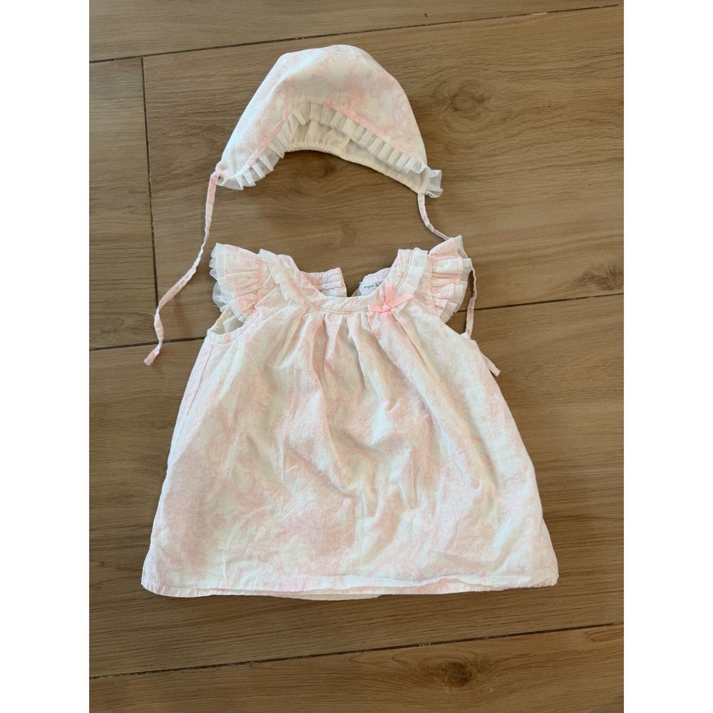 Piper & Posie Baby Girl Pink Floral Toile Top and Bonnet Set 3-6 Months